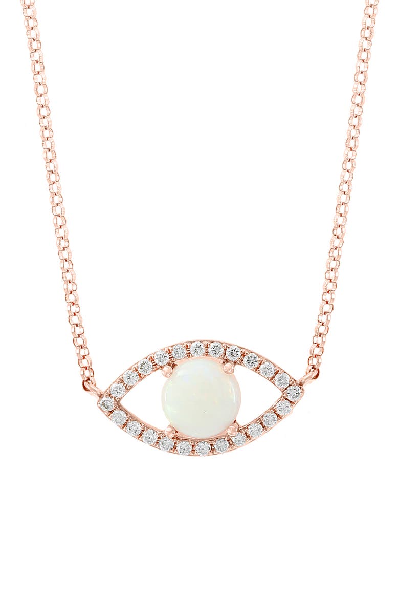 Diamond & Opal Evil Eye Pendant Necklace, Main, color, ROSE GOLD