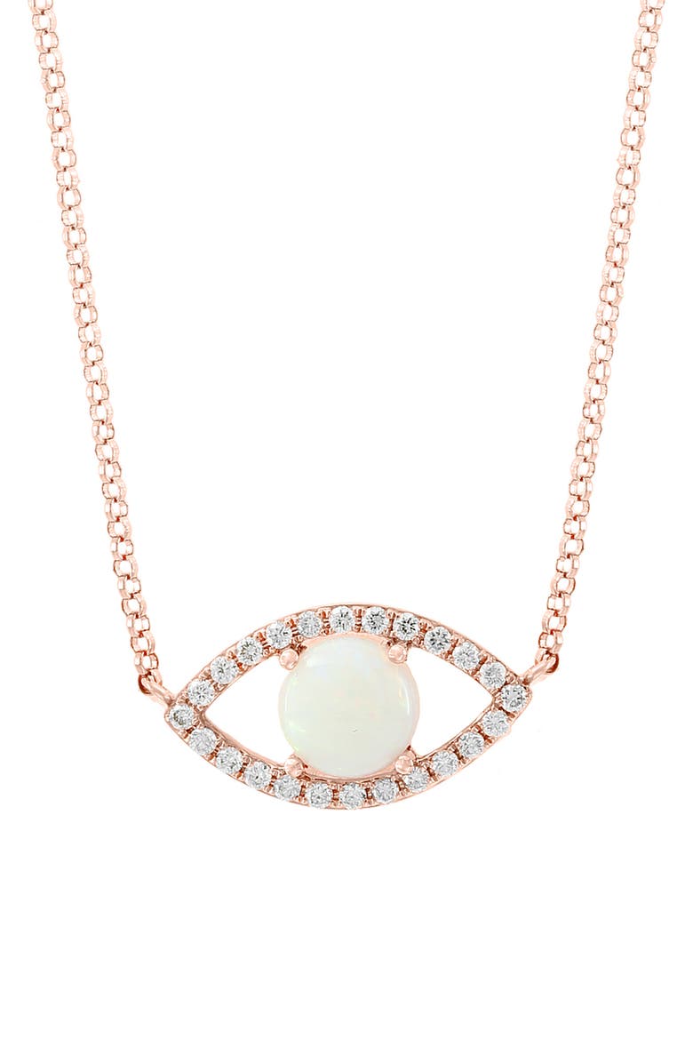 EFFY Diamond & Opal Evil Eye Pendant Necklace, Main, color, Rose Gold
