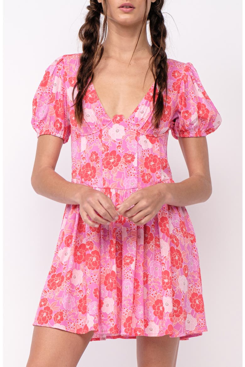 Puff Sleeve Minidress, Alternate, color, PINK