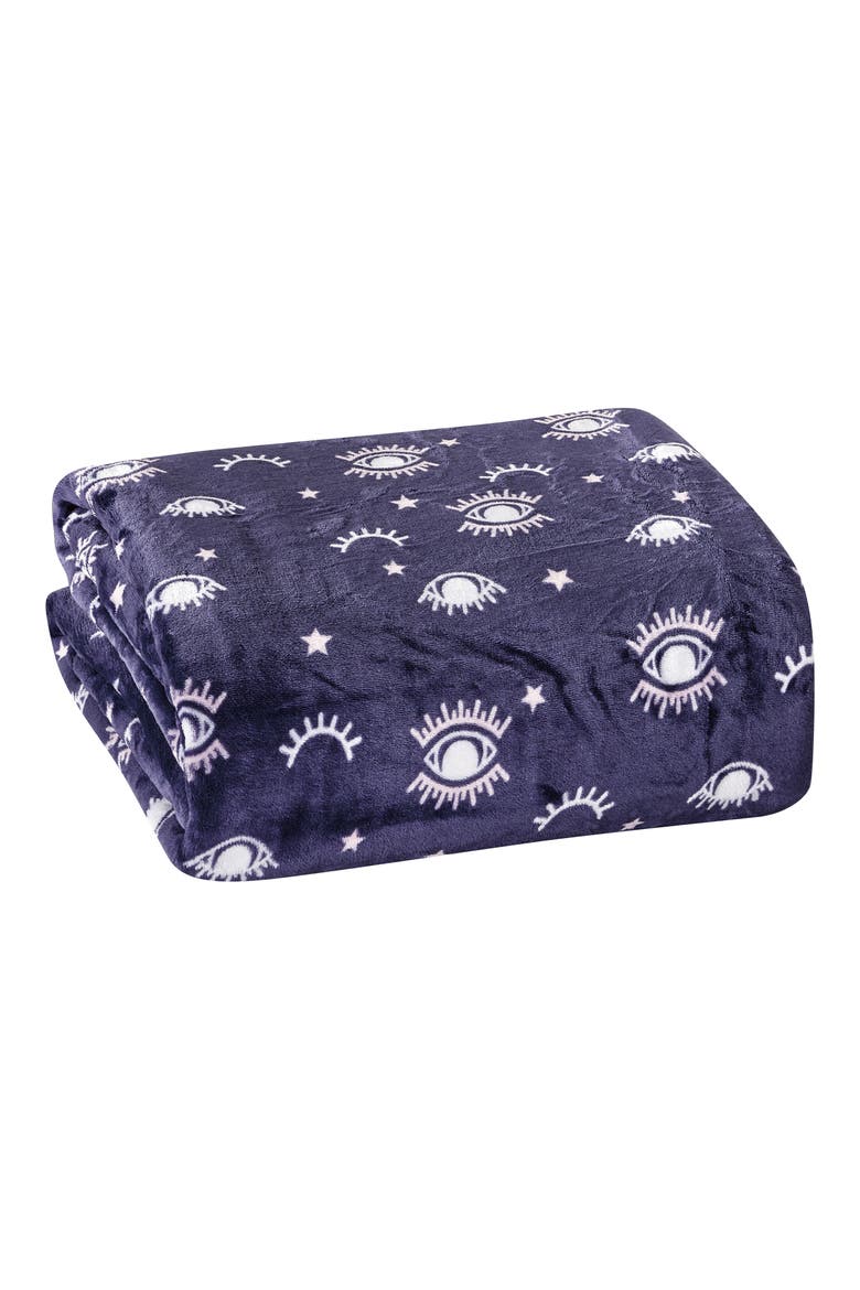 Evil Eye Plush Fleece Throw Blanket, Main, color, BLUE MULTI
