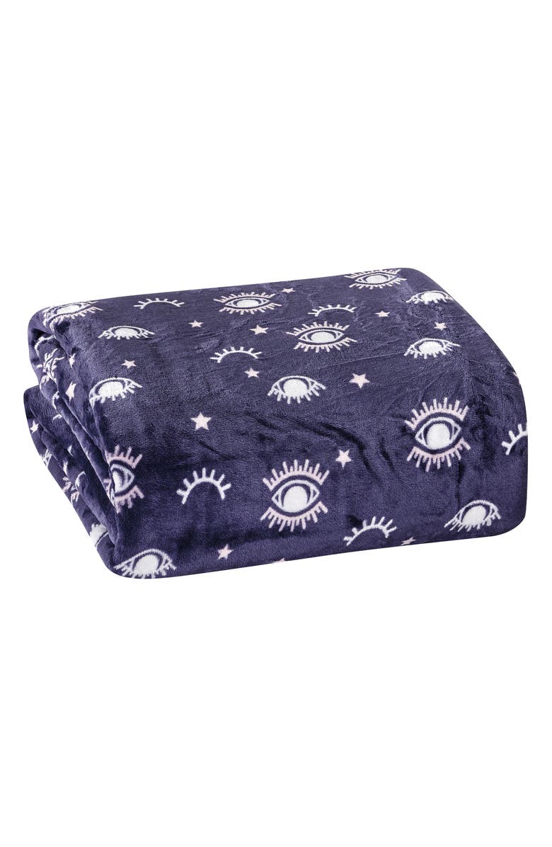 Luxury Home Evil Eye Plush Fleece Throw Blanket, Main, color, Blue Multi