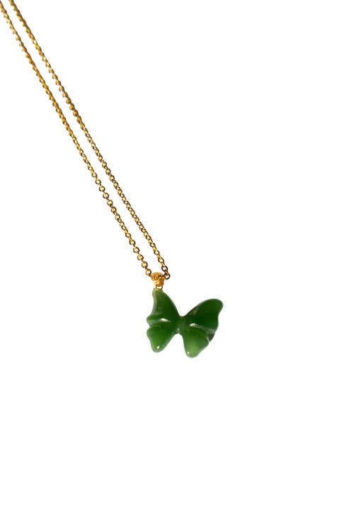 Seree Butterfly Ii Green Jade Pendant Necklace In Green