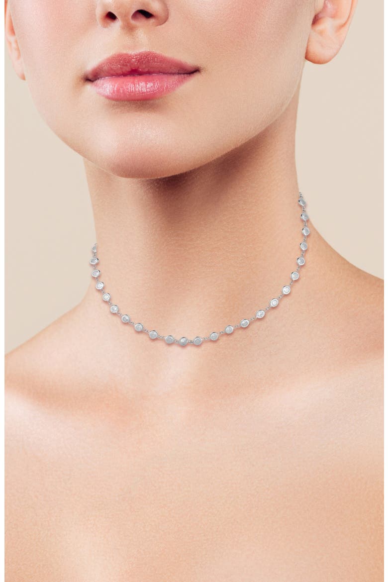 Cubic Zirconia Station Choker Necklace, Alternate, color, SILVER