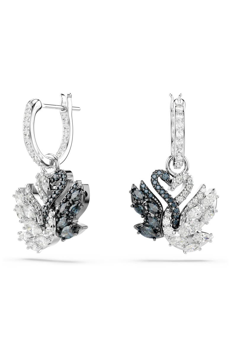 Two-Tone Swan Hoop Earrings, Main, color, BLACK