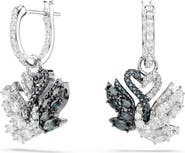 Swarovski Two-Tone Swan Hoop Earrings