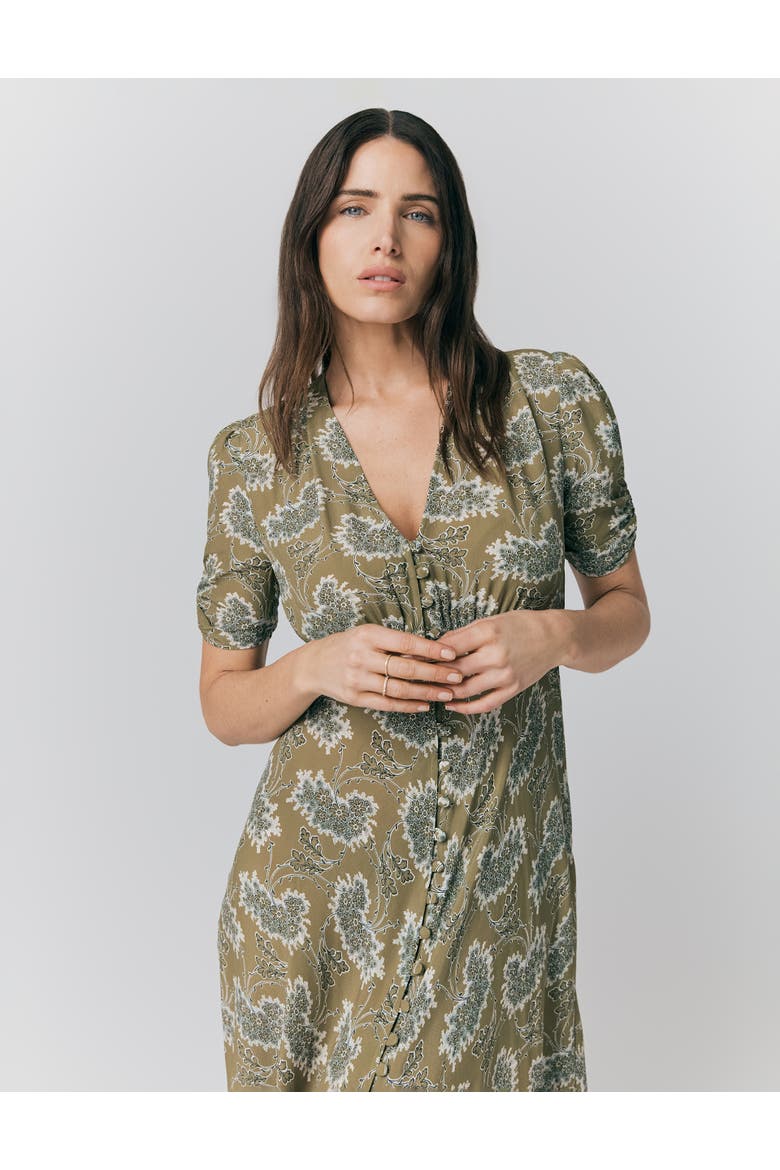 Flo Floral Midi Tea Dress, Alternate, color, Olive Cluster Floral
