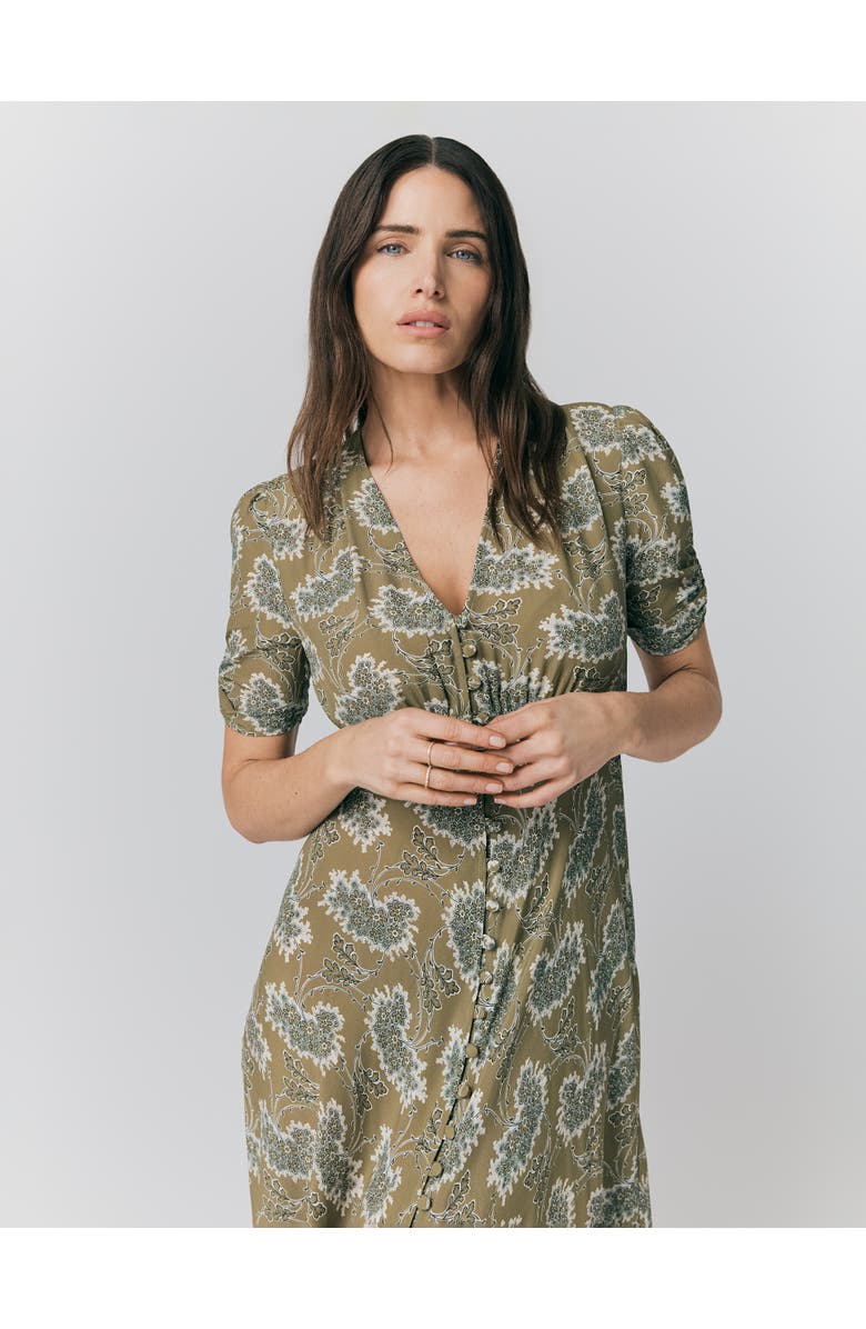 Ghost London Flo Floral Midi Tea Dress, Alternate, color, Olive Cluster Floral