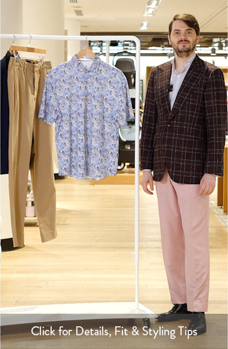 Otto Tropical Print Knit Short Sleeve Button-Up Shirt, sales video thumbnail