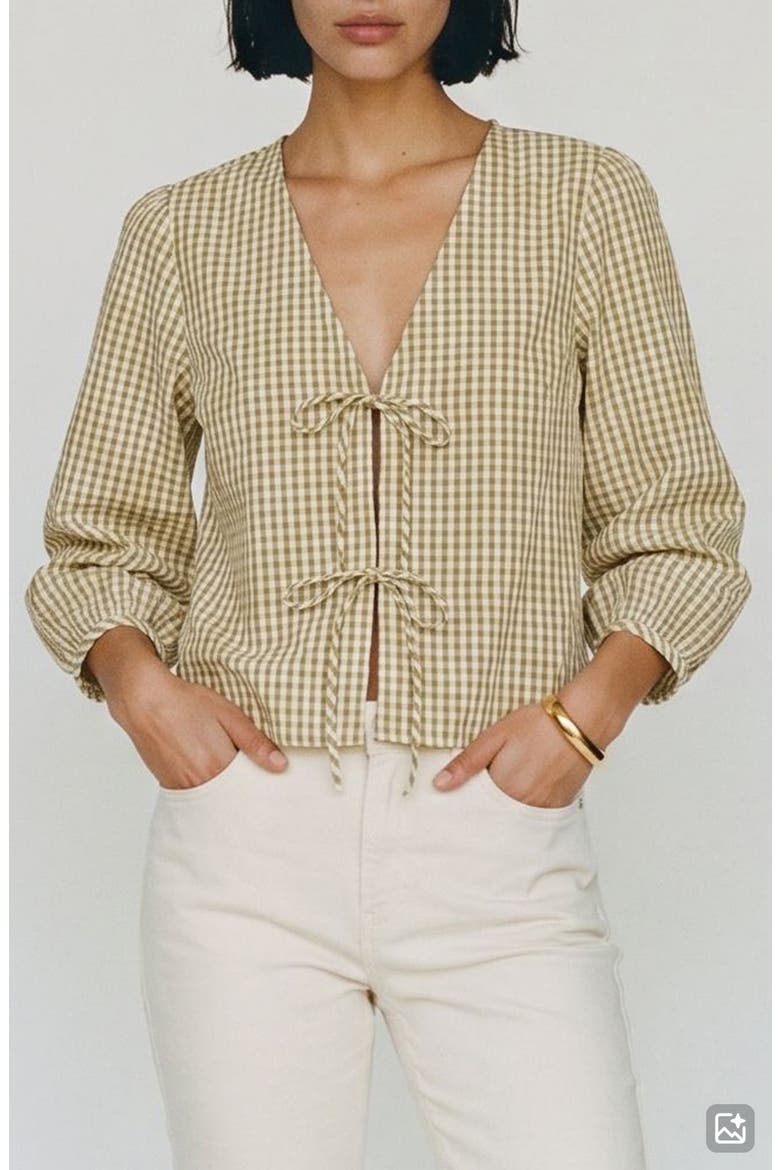 Camilla Tie Front Gingham Top, Main, color, FOG GREEN CHECKS WILLOW