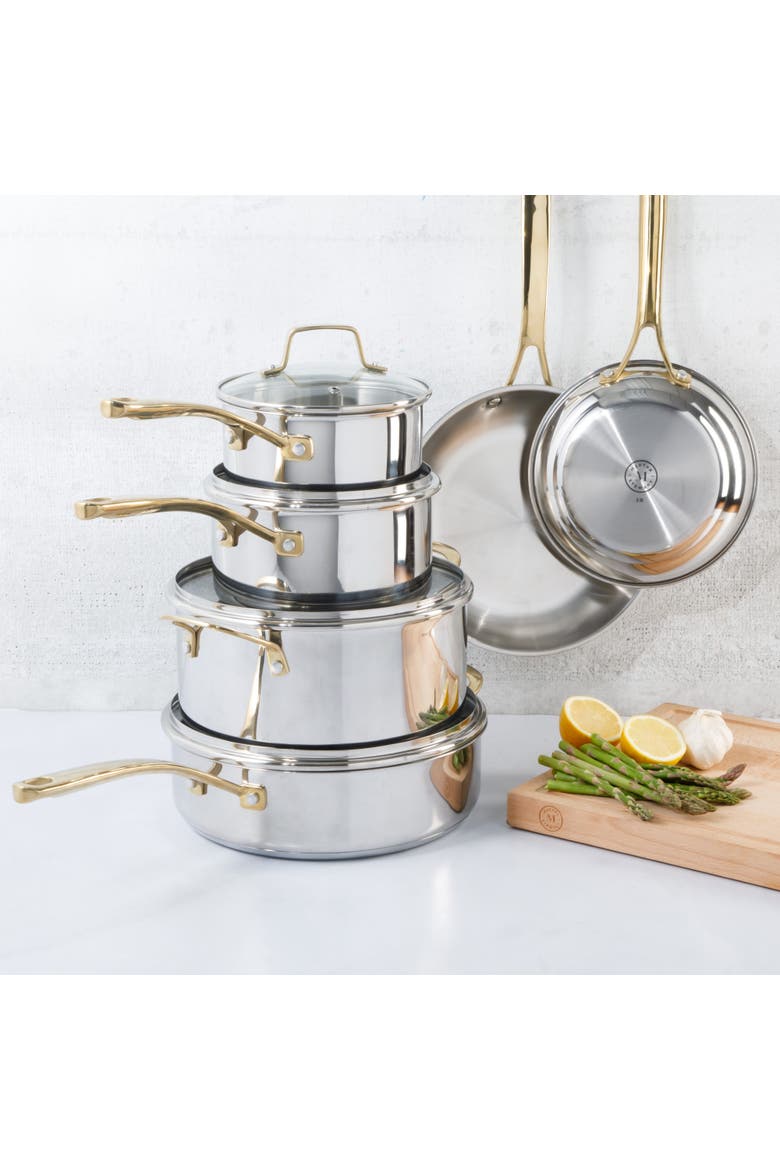 Castelle 10-Piece Stainless Steel Induction-Safe Nonstick Cookware Set, Alternate, color, Stainless Gold Handle