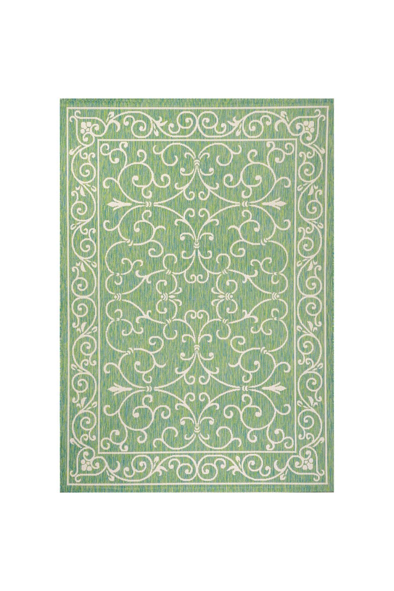 Charleston Vintage Filigree Textured Weave Indoor/Outdoor Area Rug, Alternate, color, Green/Ivory