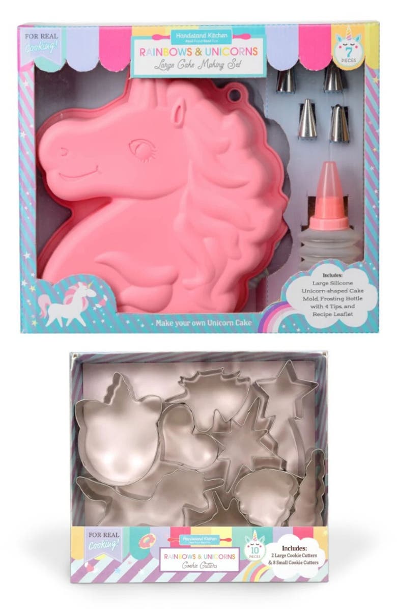 Handstand Kitchen Rainbows & Unicorns Cake & Cookie Cutters Set, Main, color, 