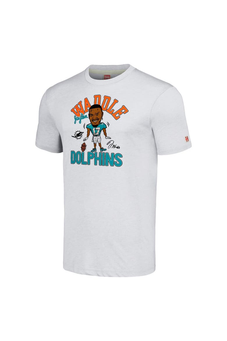 Men's Homage Jaylen Waddle Heathered Anthracite Miami Dolphins Caricature Player Tri-Blend T-Shirt, Alternate, color, Anthracite