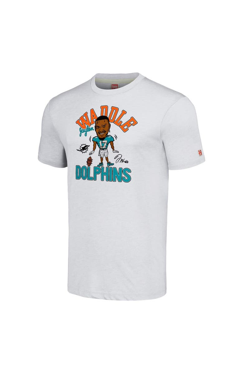 Homage Men's Homage Jaylen Waddle Heathered Anthracite Miami Dolphins Caricature Player Tri-Blend T-Shirt, Alternate, color,