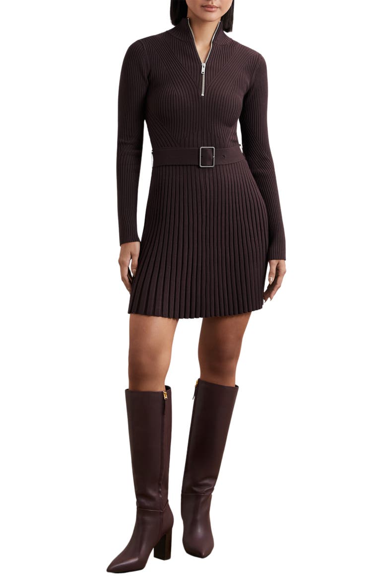 Vienna Belted Long Sleeve Rib Dress, Main, color, PLUM PURPLE