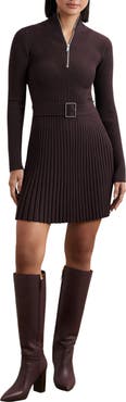 Reiss Vienna Belted Long Sleeve Rib Dress