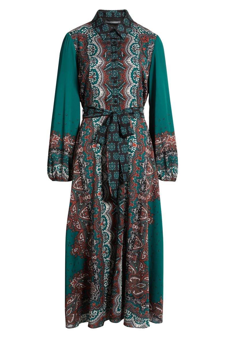 Print Long Sleeve Shirtdress, Alternate, color, GREEN MULTI