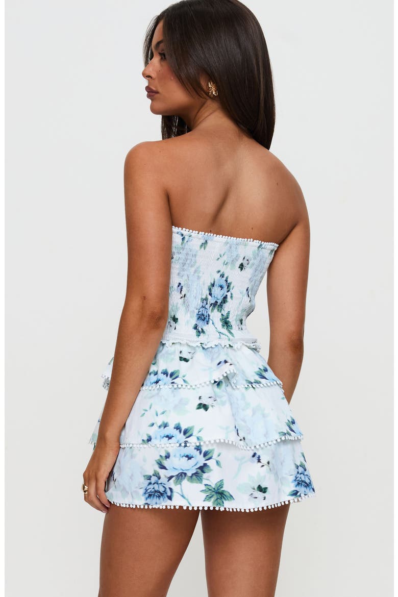 Sunkiss Frill Strapless Minidress, Alternate, color, WHITE/BLUE