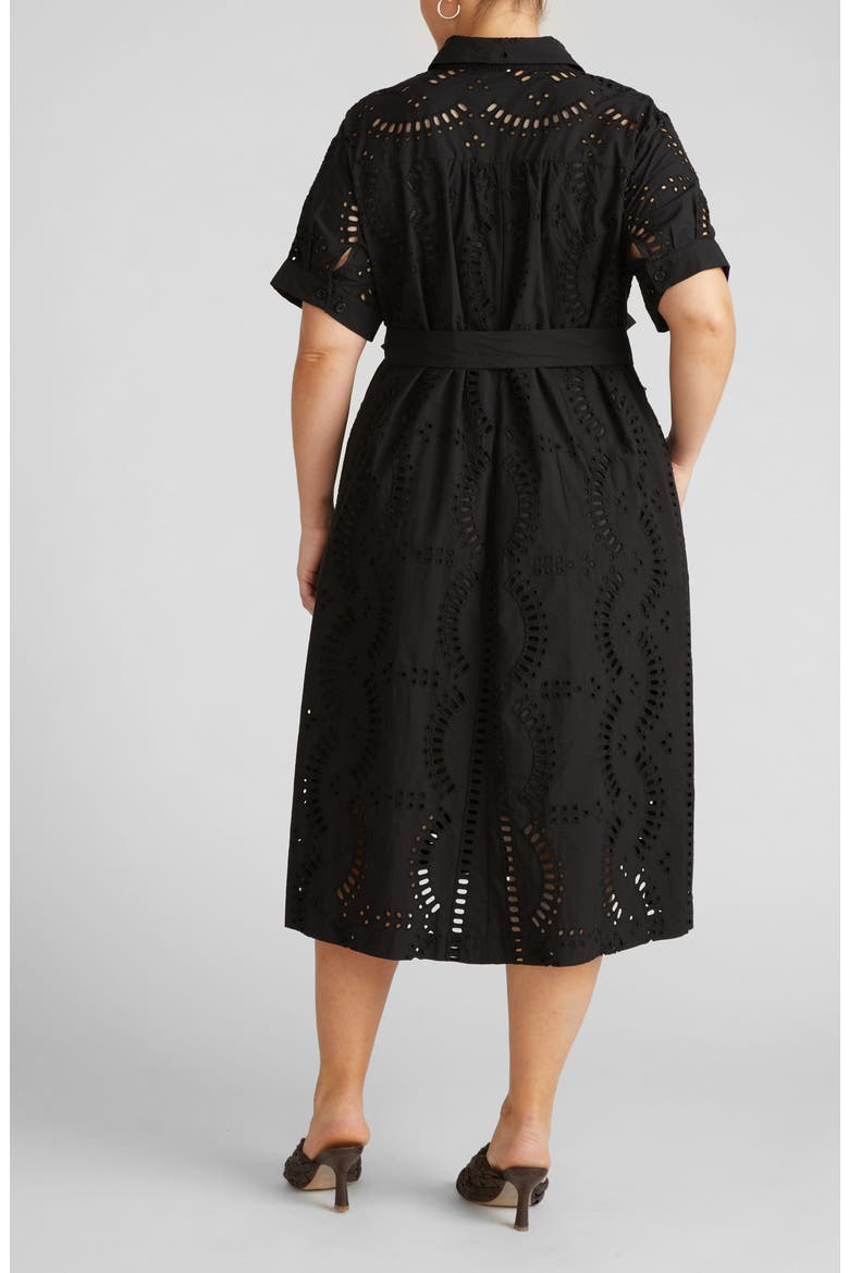Eyelet Tie Waist Poplin Shirtdress, Alternate, color, BLACK