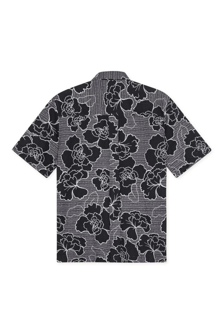 Charlie Poppy Pattern Short Sleeve Knit Cotton Blend Button-Up Shirt, Alternate, color, BLACK