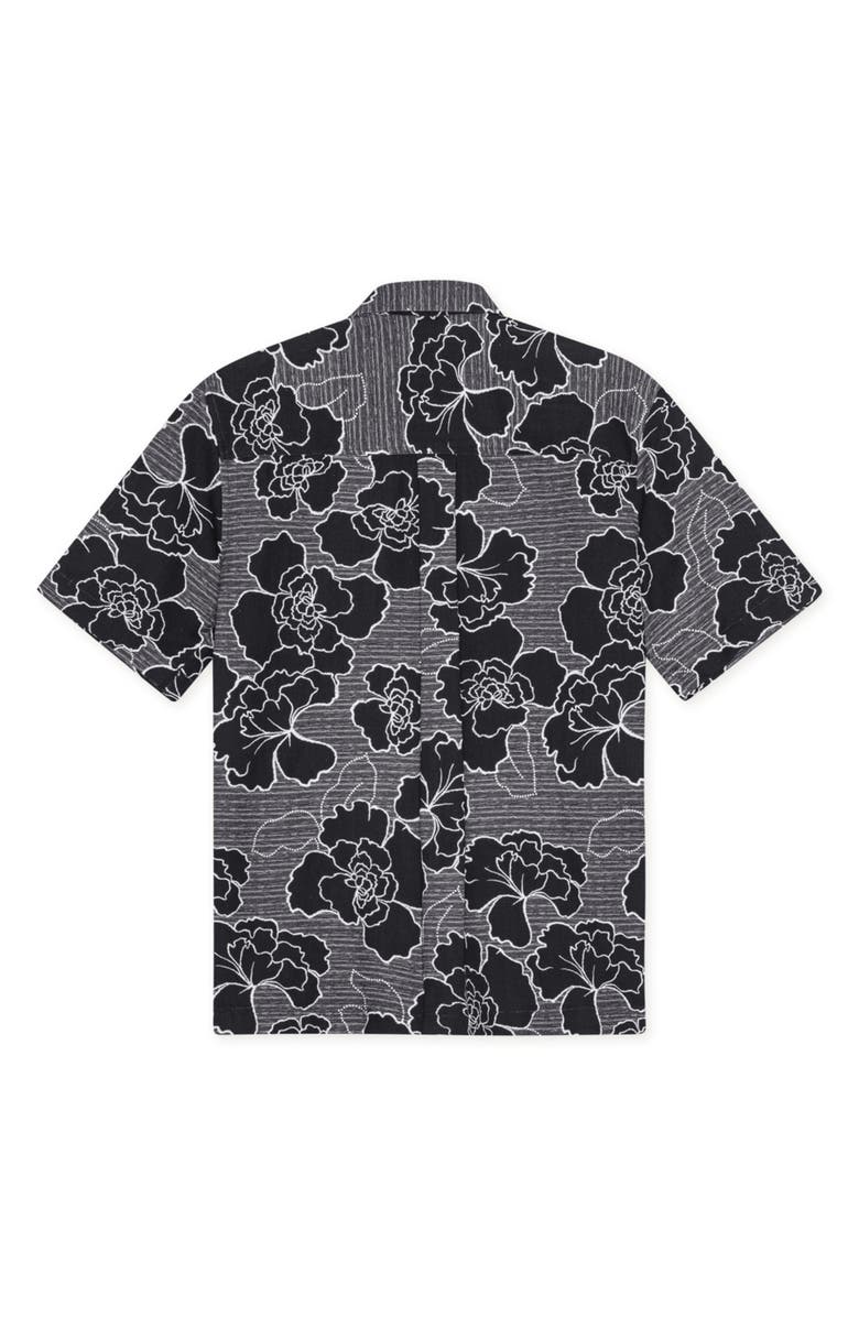 Les Deux Charlie Poppy Pattern Short Sleeve Knit Cotton Blend Button-Up Shirt, Alternate, color, Black