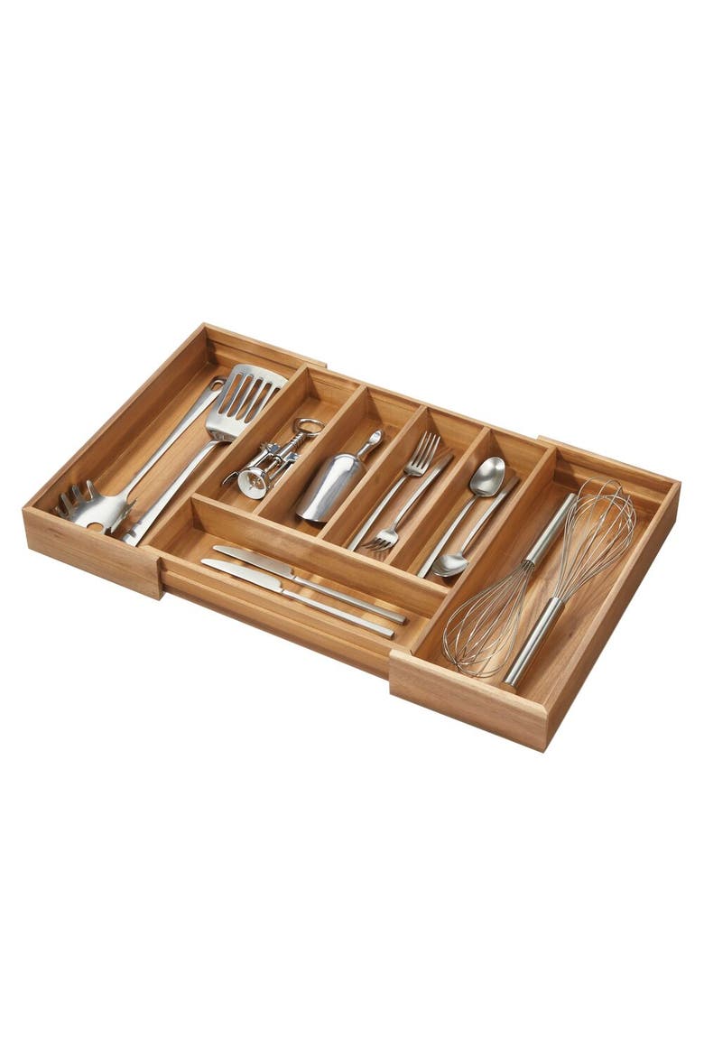 Expandable Acacia Wood Cutlery Drawer Organizer - Natural, Main, color, Natural