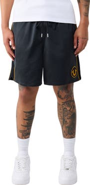 True Religion Mesh Block Satin Drawstring Shorts