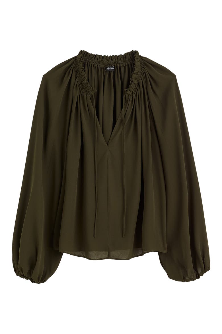 Long-Sleeve Tie-Neck Top, Alternate, color, MIDNIGHT OLIVE