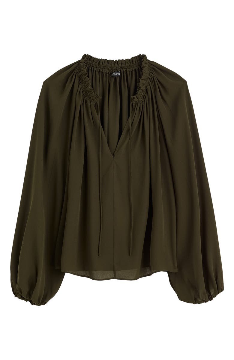 Madewell Long-Sleeve Tie-Neck Top, Alternate, color, Midnight Olive
