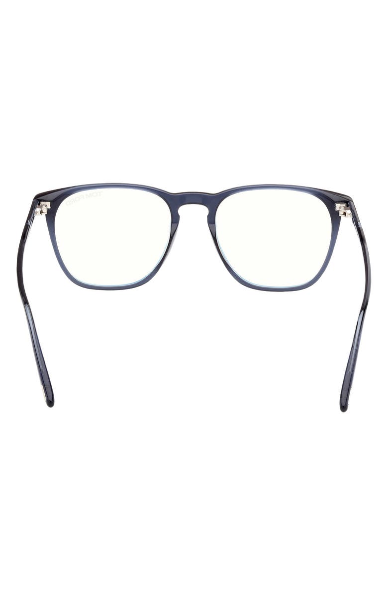 TOM FORD 52mm Round Blue Light Blocking Optical Glasses, Alternate, color, Navy Blue / T Logo