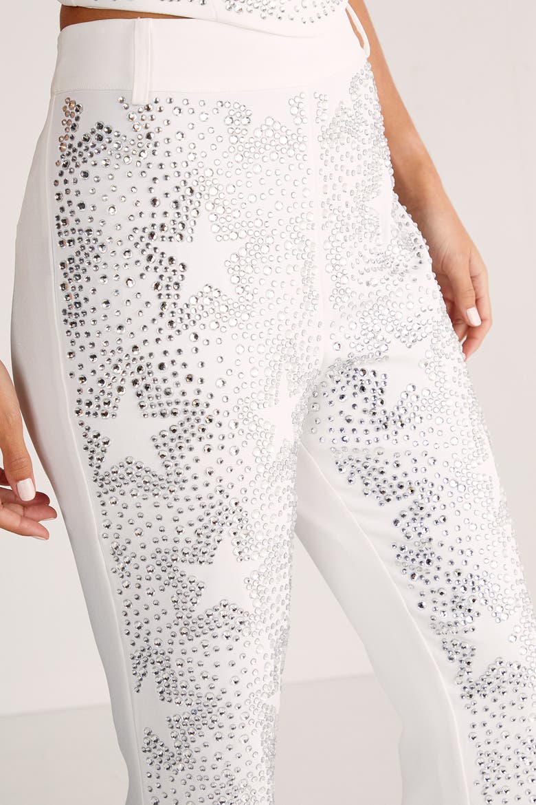 Star Diamante Tailored Flare Trousers, Alternate, color, Ivory