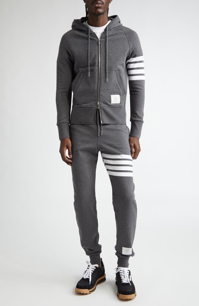 Thom Browne Classic 4-Bar Zip Cotton Hoodie, Alternate, color, Dark Grey