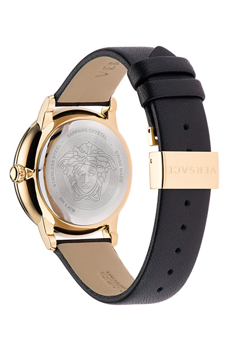 Versace La Medusa Leather Strap Watch, 38mm, Alternate, color,