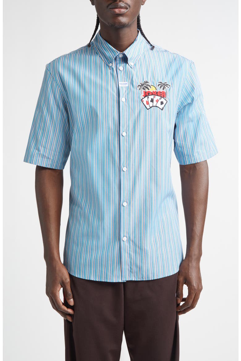 Casual Stripe Button-Down Shirt, Main, color, BLUORA