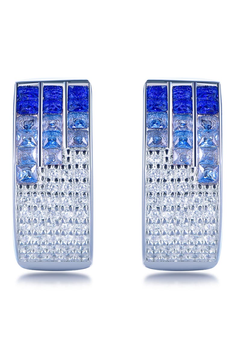 Cubic Zirconia Huggie Hoop Earrings, Main, color, BLUE
