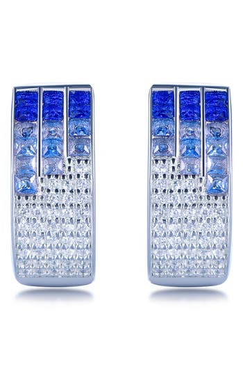 Suzy Levian Sterling Silver Invisible Set Blue White Cubic Zirconia Huggie Earrings