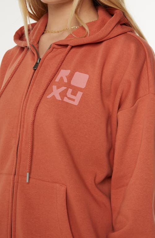 Roxy Evening Lineup Fleece Full Zip Graphic Hoodie In Brown