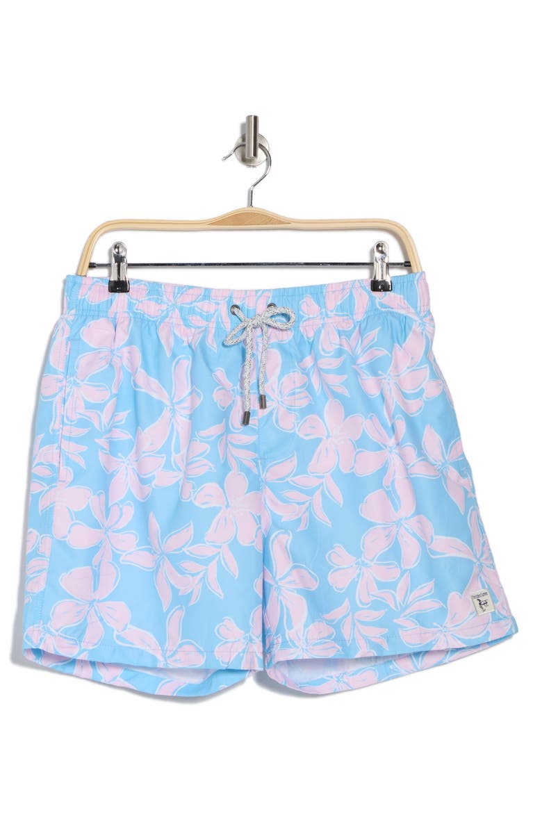 Vintage Summer Floral Print Swim Trunks, Alternate, color, Blue