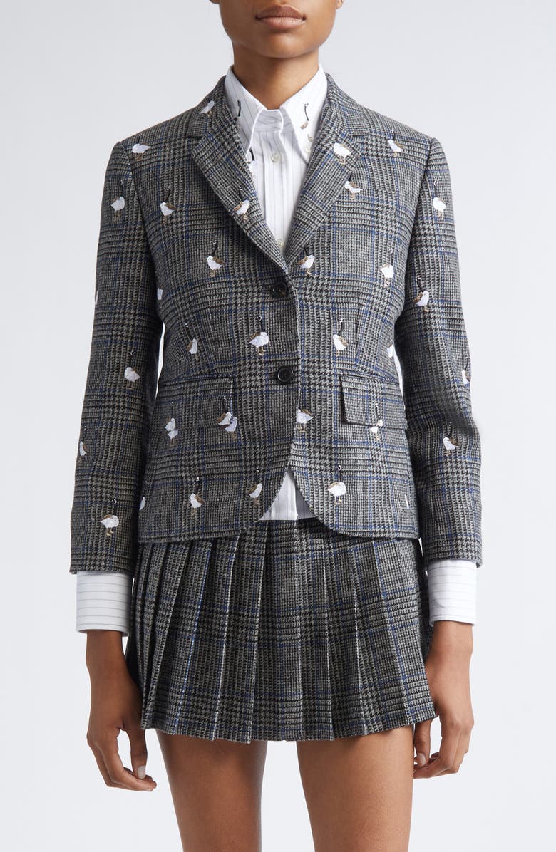 Thom Browne Prince of Wales Hunting Goose Fit 3 High Armhole Wool Tweed Sport Coat, Main, color, Medium Grey