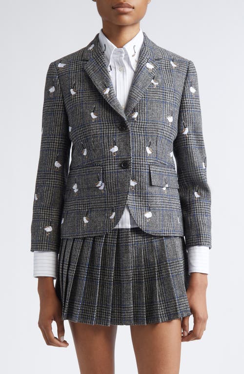 Thom Browne Prince Of Wales Hunting Goose Fit 3 High Armhole Wool Tweed Sport Coat In Gray