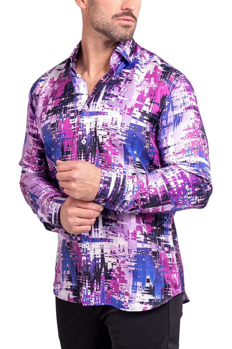 Fibonacci Ascension Contemporary Fit Button-Up Shirt, Alternate, color, PURPLE
