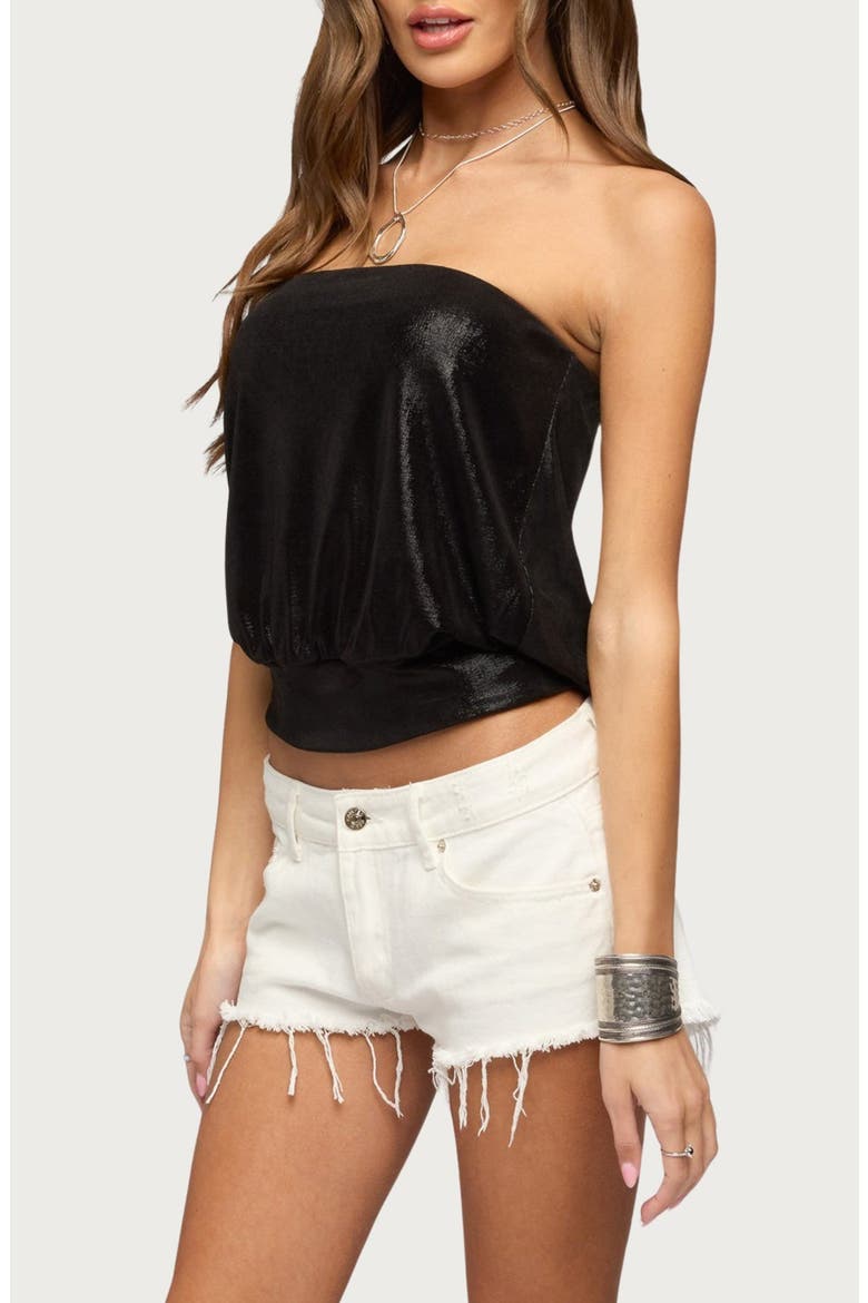 Leira Sliky Sparkly Strapless Top, Alternate, color, BLACK