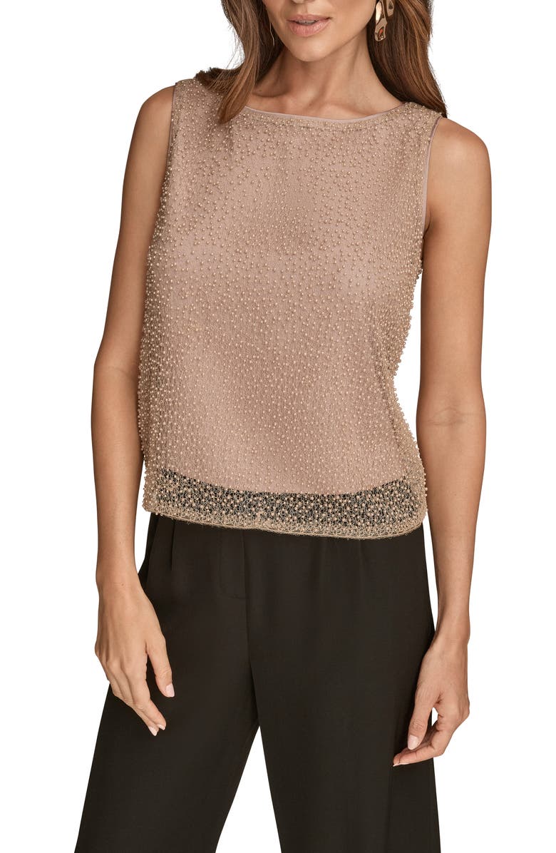 Donna Karan New York Faux Pearl Embellished Metallic Sleeveless Top, Alternate, color, Shadow Pink