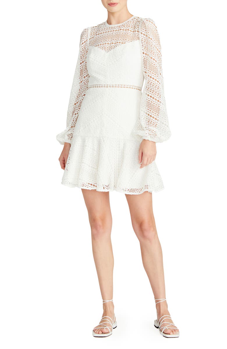 ML Monique Lhuillier Long Sleeve Lace Fit & Flare Minidress, Main, color, 