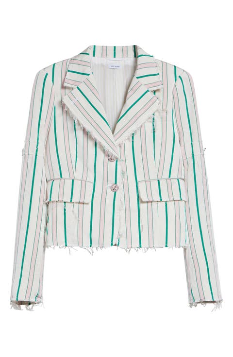 Stripe Sculpted Shoulder Silk & Cotton Jacket