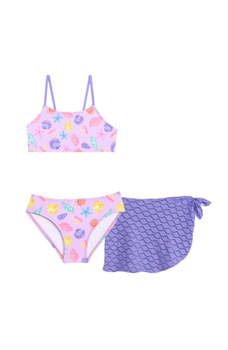Aqua Green Girls 3-Piece Bikini Set with Crochet Sarong Coverup, Alternate, color, Hibi Days