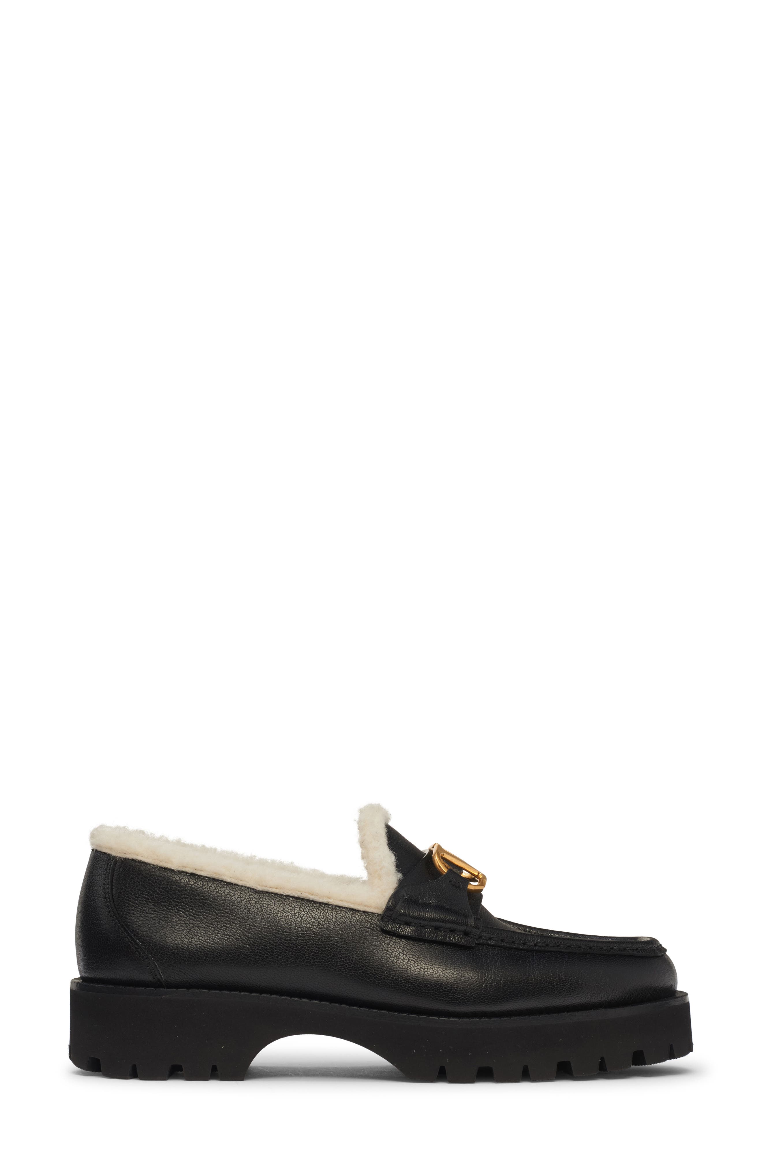 Valentino Garavani VLOGO Signature Genuine Shearling Lined Platform Loafer, Alternate, color, 0Ni Nero/Bianco