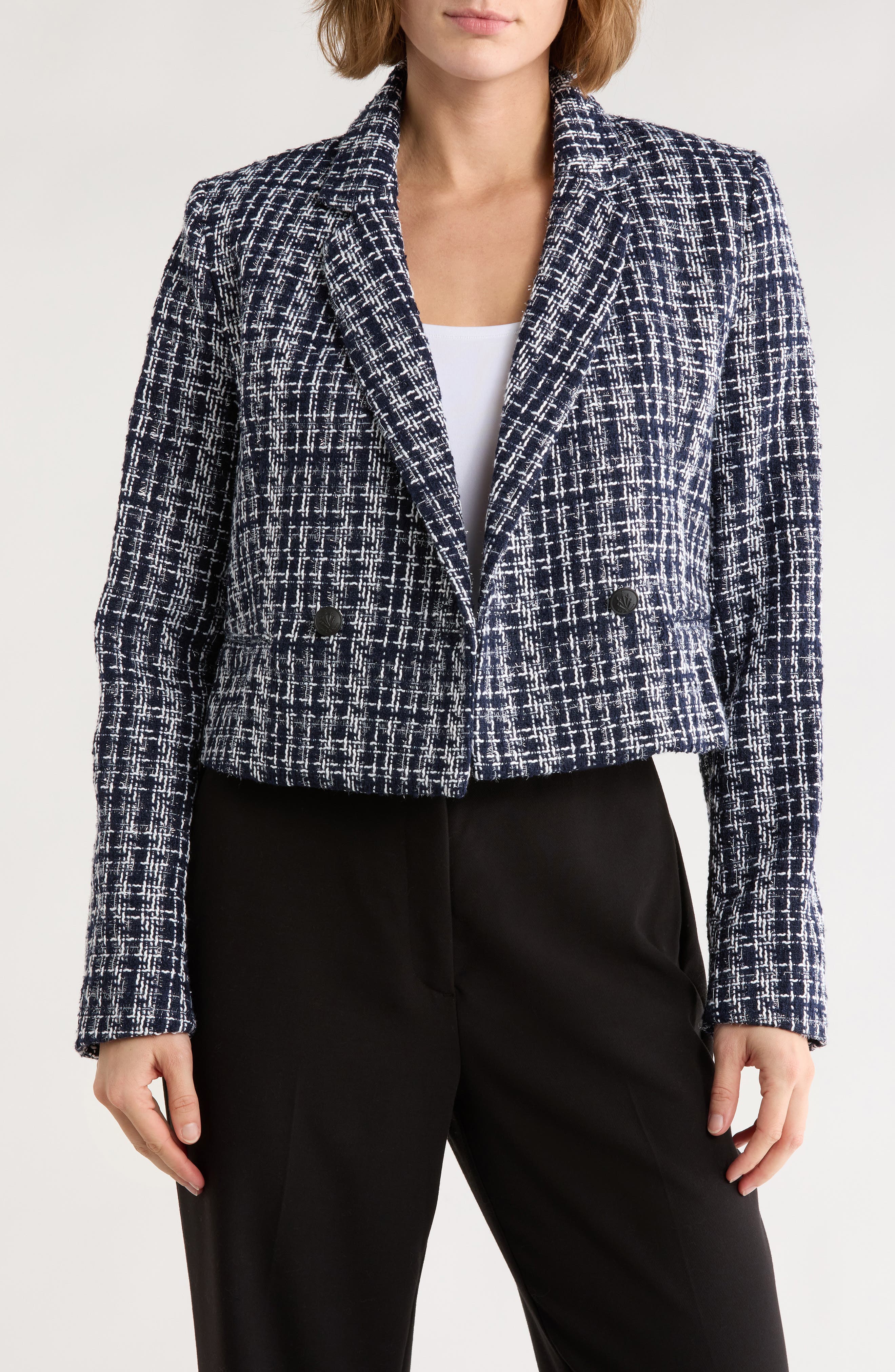 rag & bone Elvy Double Breasted Crop Tweed Blazer