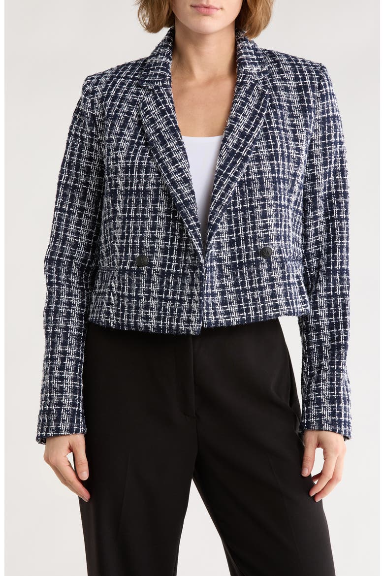Elvy Double Breasted Crop Tweed Blazer, Main, color, NAVY MULTI