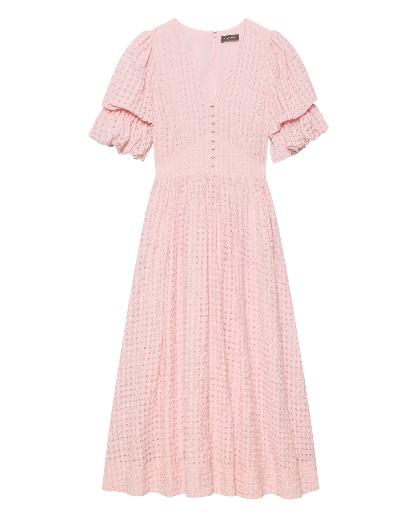 dutch ruched checked midi dress by paper london PAPER London Plaid Print Midi Length Dress - Blue Dresses, Clothing -  WPAPE21356